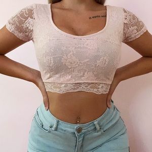 Light Pink Lace Crop Top